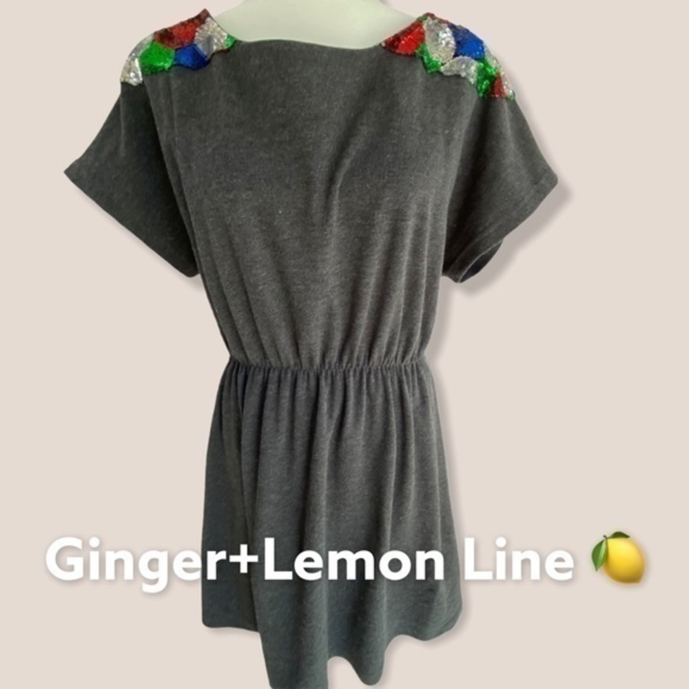 213 by Michelle Kim Sequine Grey Dress Large